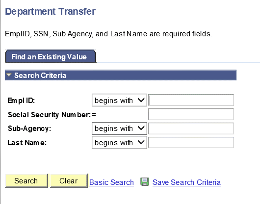 Department Transfer Page