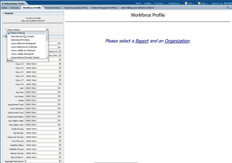 Informational Tab Workforce Profile (WFP) Reports