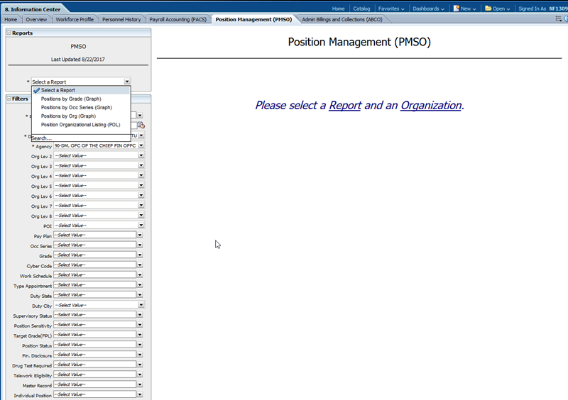Informational Tab Position Management (PMSO) Reports