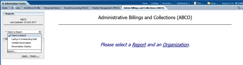 Informational Tab Administrative Billings and Collections (ABCO) Reports