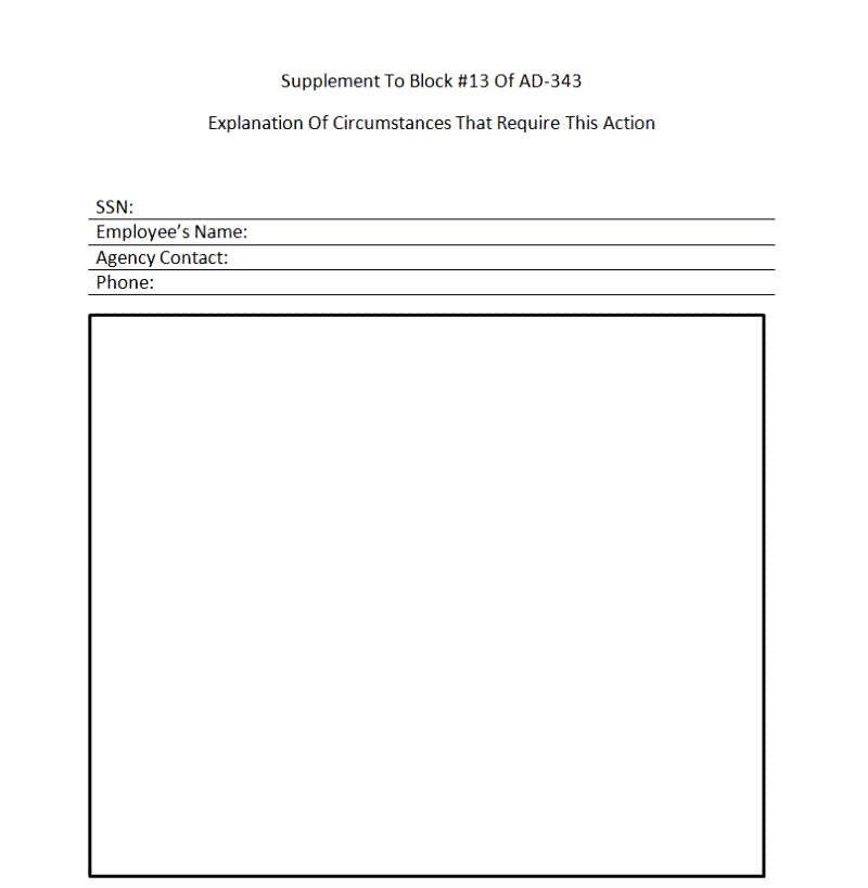 Blank Sample Supplement to Form AD-343